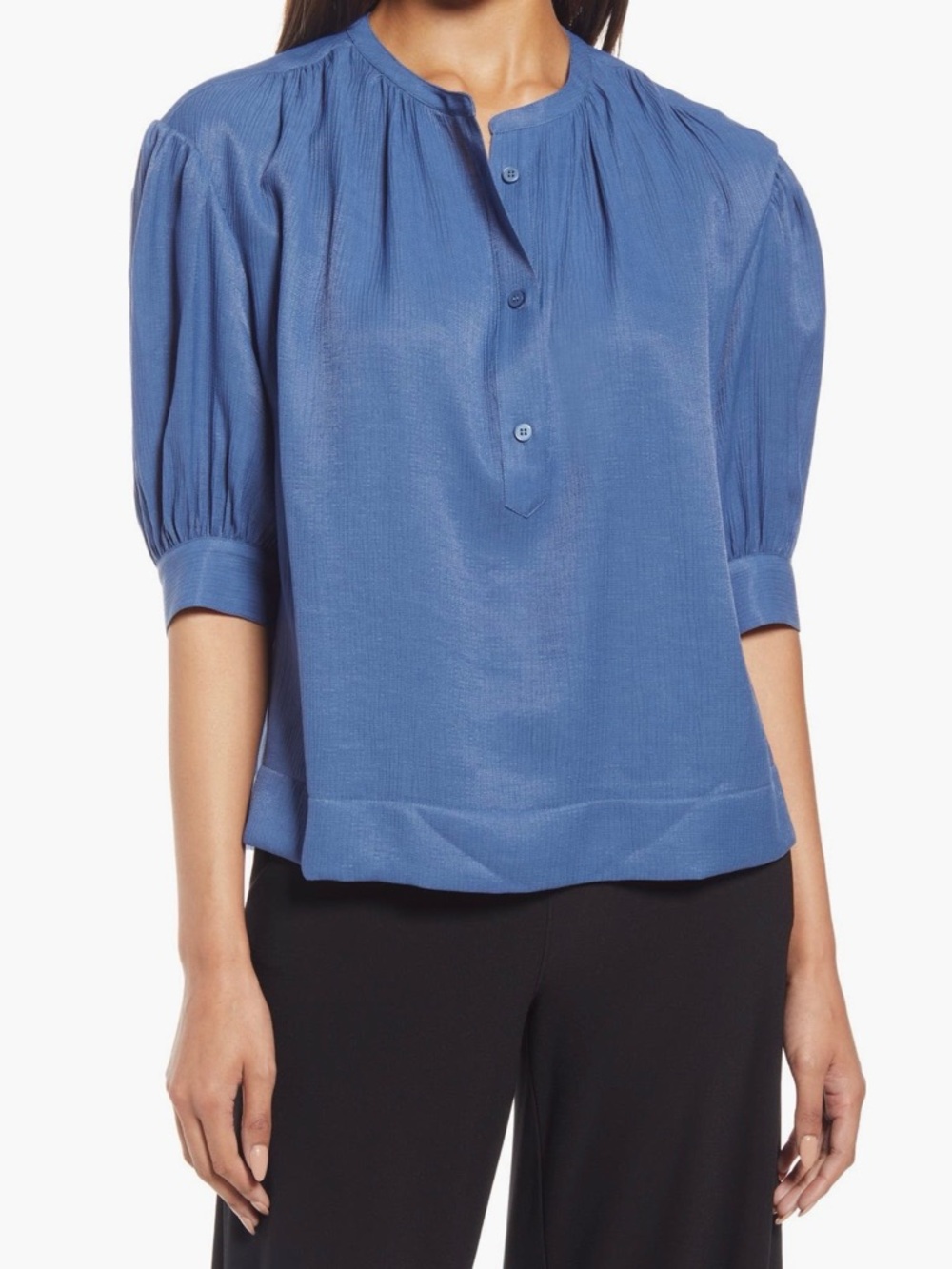 Nordstrom Textured Puff Sleeve Blouse Blue Ensign Size Large